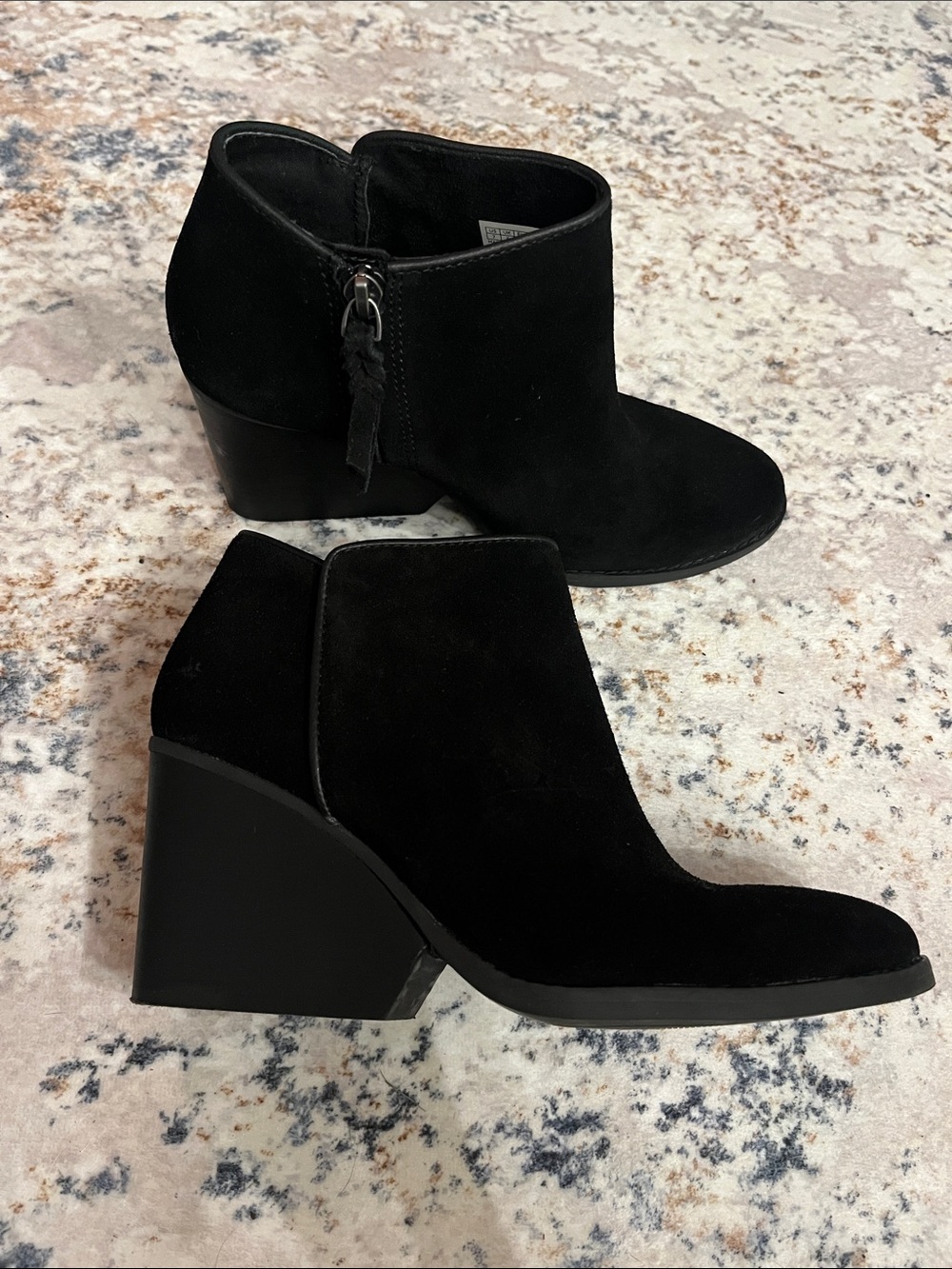Toms Black Suede Ankle Booties with Block Heel